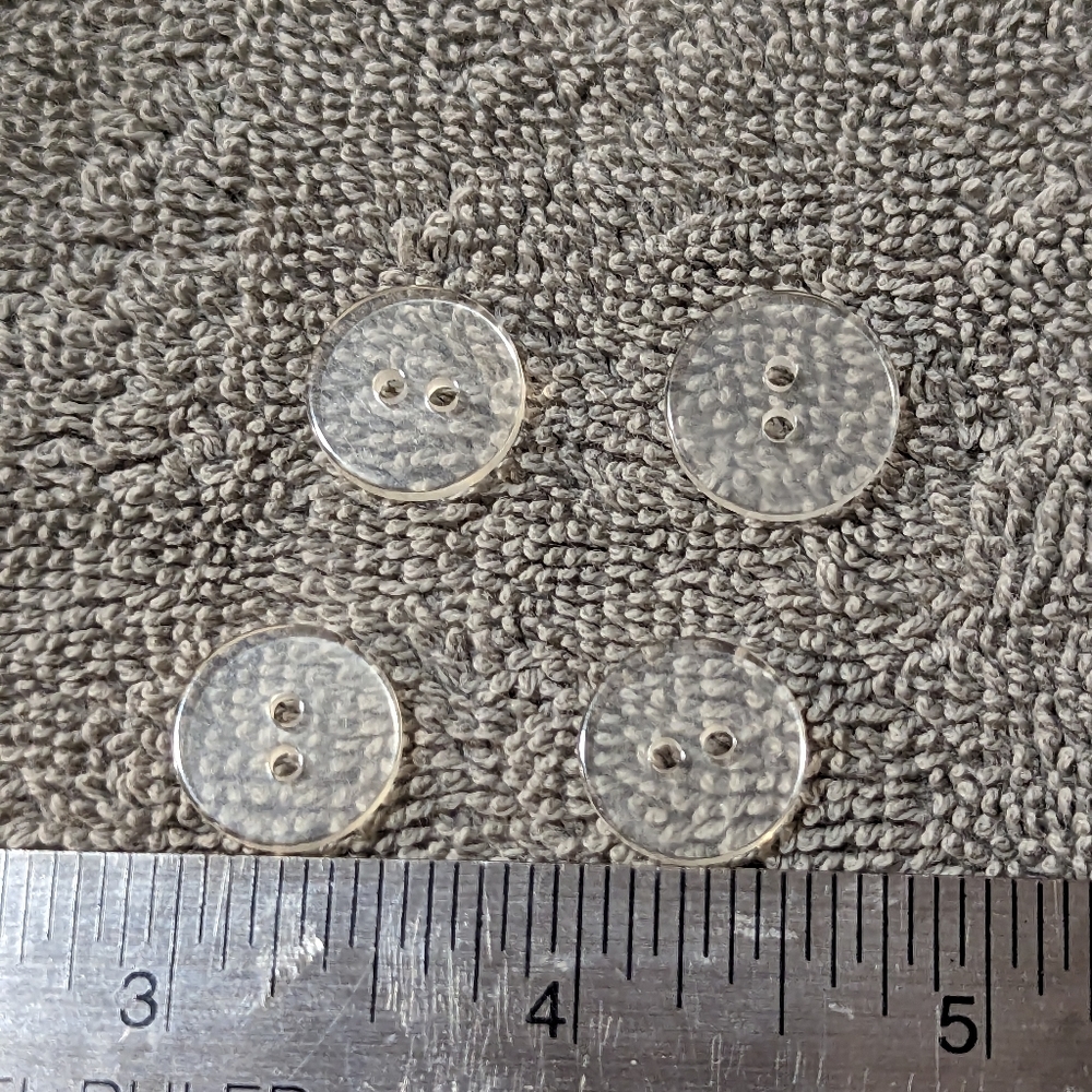 BUTTONS Clear Plastic 2 holes to secure (4)